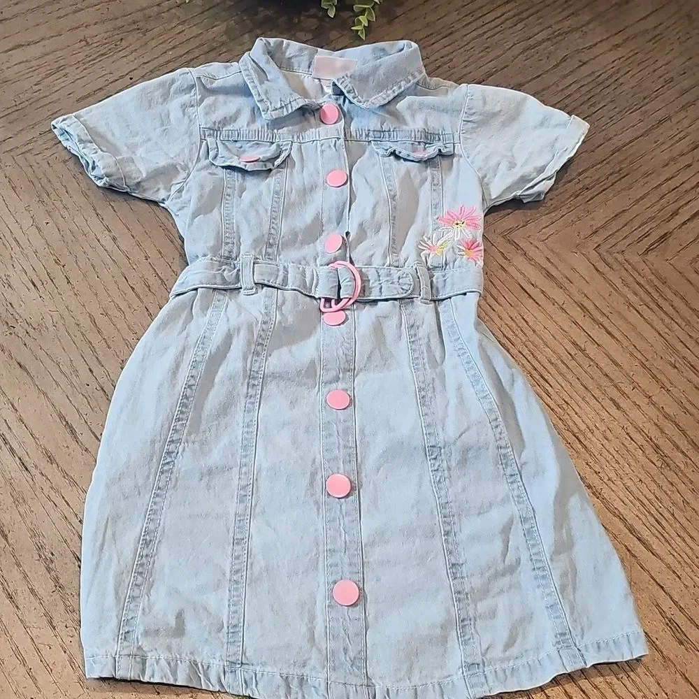 Stylish Denim Kids Dress Size 6 with Pink Accents